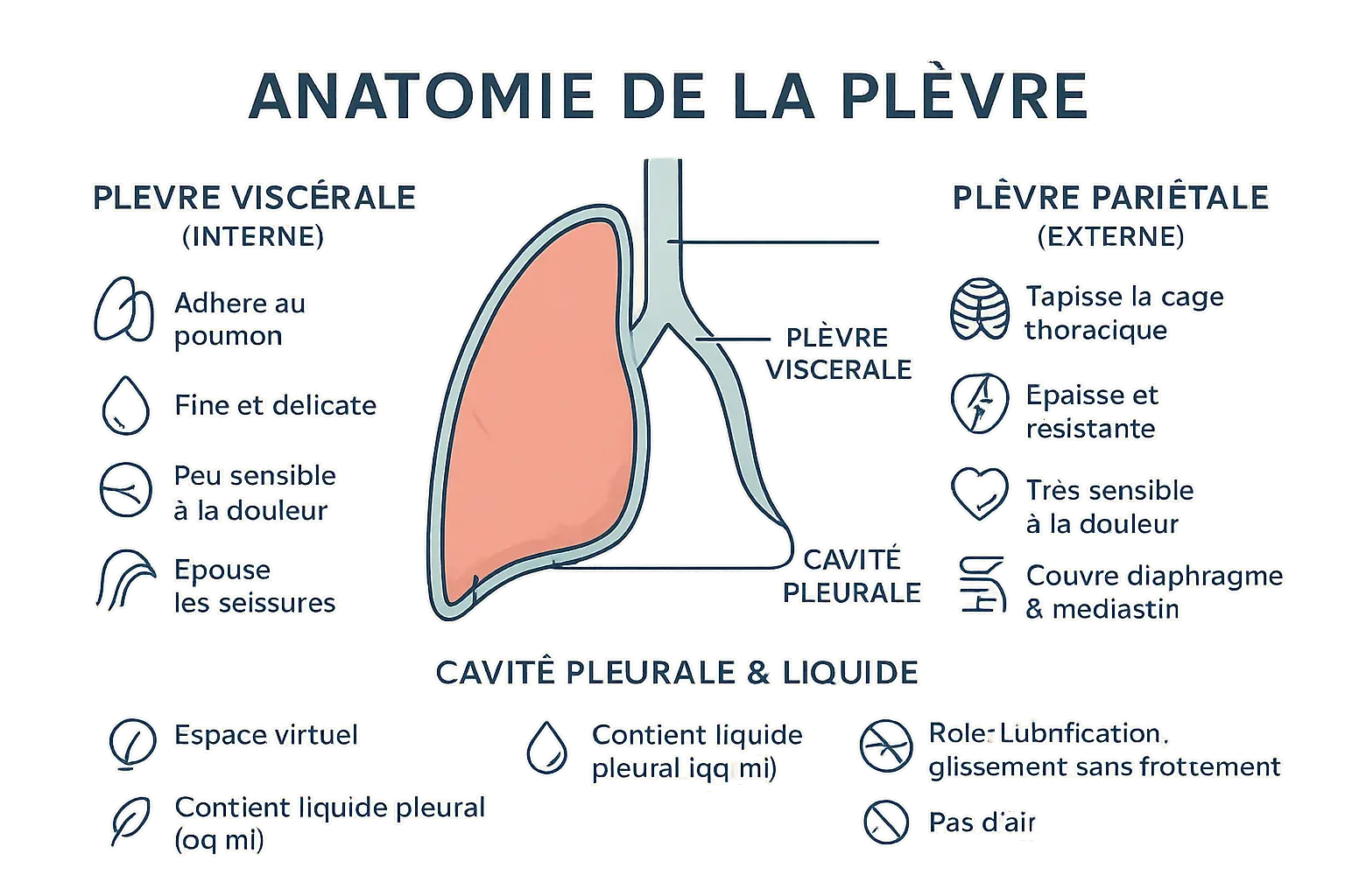 Schéma anatomique des feuillets pleuraux et du fascia endothoracique