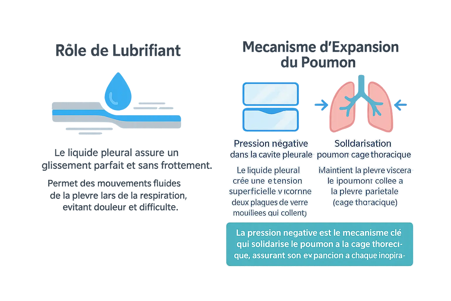 Illustration des couches de la plèvre et leur rôle dans la respiration